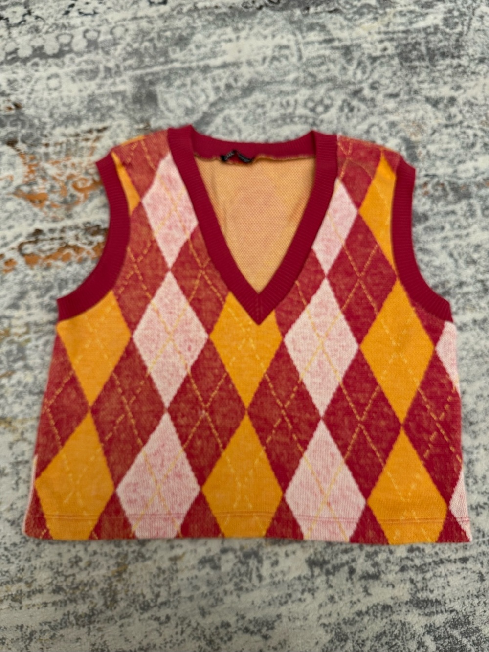 Zara Kids Argyle V-Neck Sweater Vest in Red, Pink & Yellow